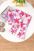 Multi Color Flowers Tshirt With Trouser Printed Kids Night Suit