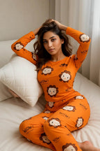 Orange Lion Print Pajama Set