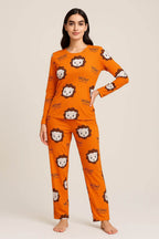 Orange Lion Print Pajama Set