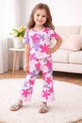 Multi Color Flowers Tshirt With Trouser Printed Kids Night Suit