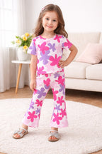 Multi Color Flowers Tshirt With Trouser Printed Kids Night Suit