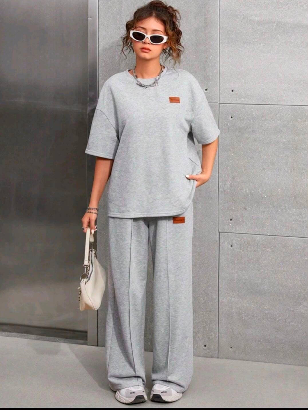 Full Grey Print Pajama Set