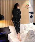 Black Smiley Print Pajama Set
