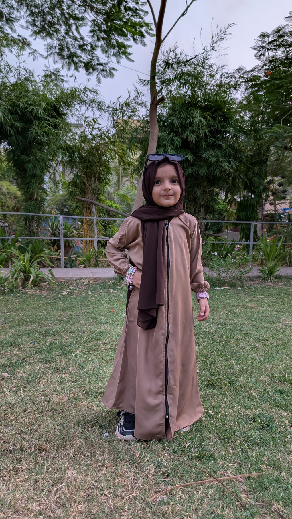 Coffee Front Zipper Kids Abaya