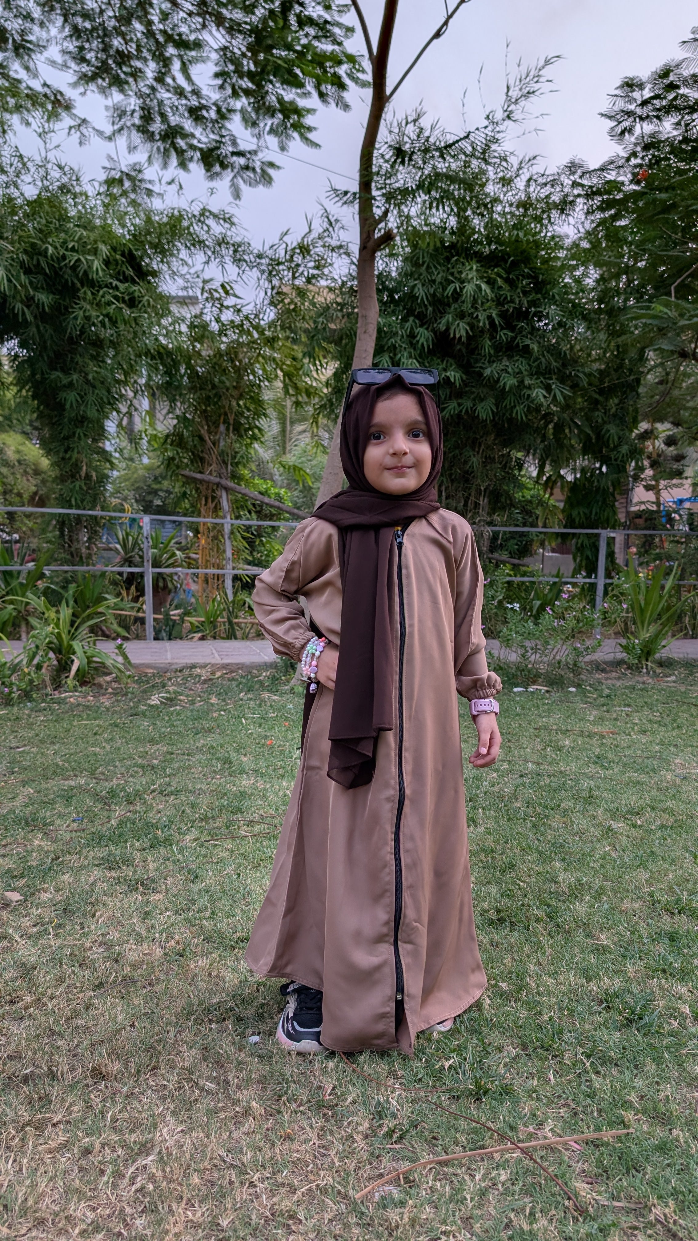 Coffee Front Zipper Kids Abaya