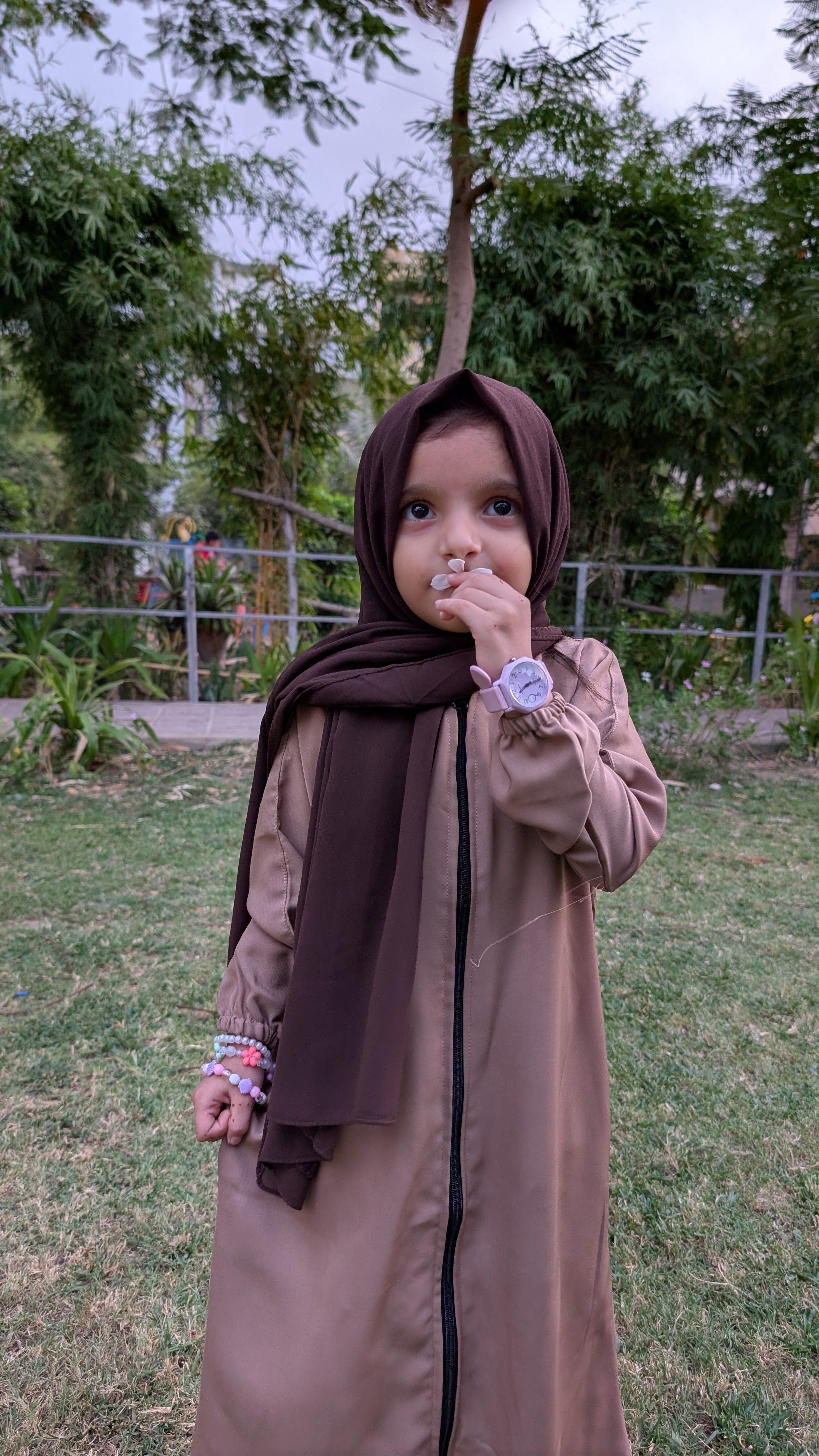 Coffee Front Zipper Kids Abaya