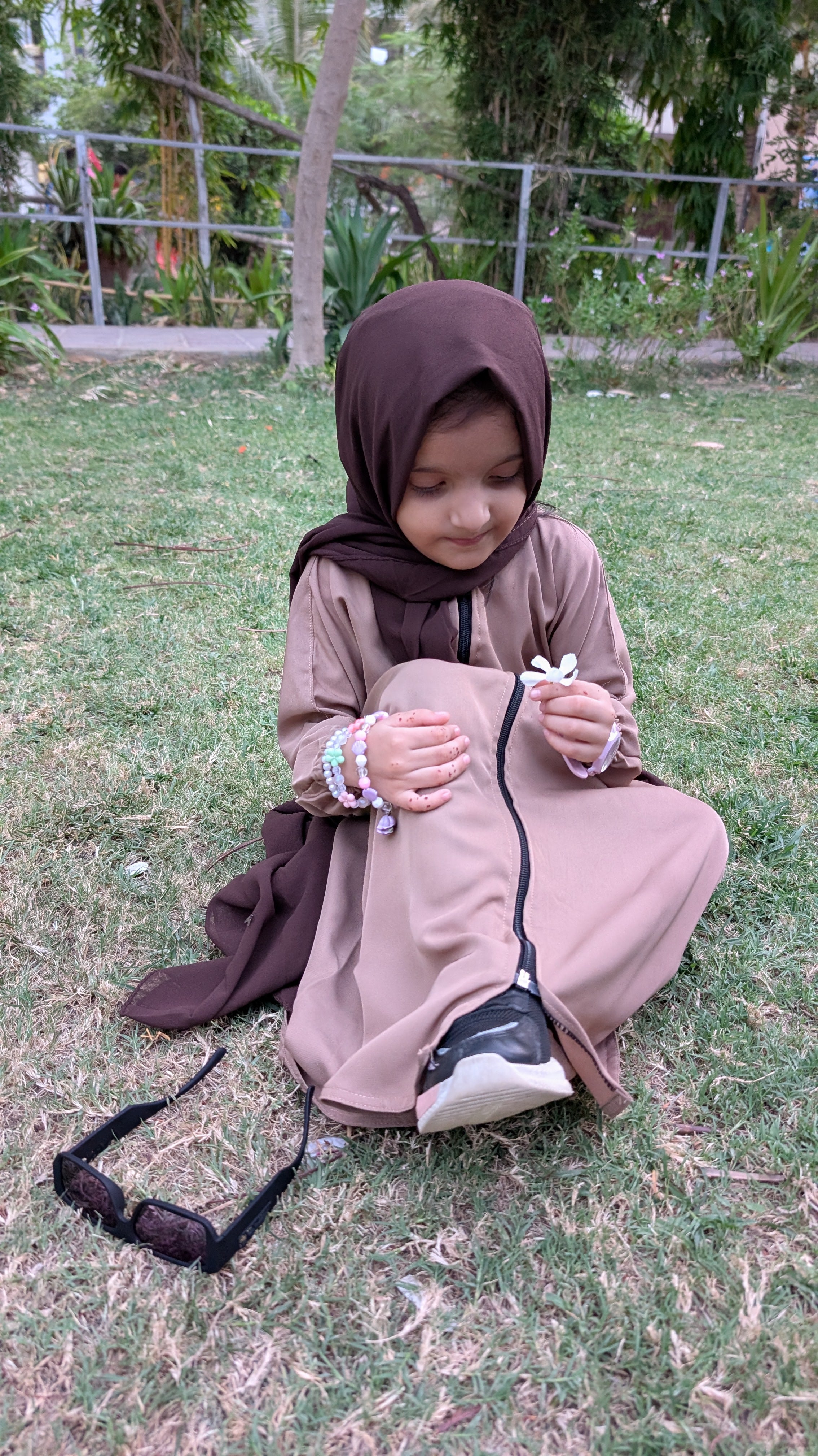 Coffee Front Zipper Kids Abaya