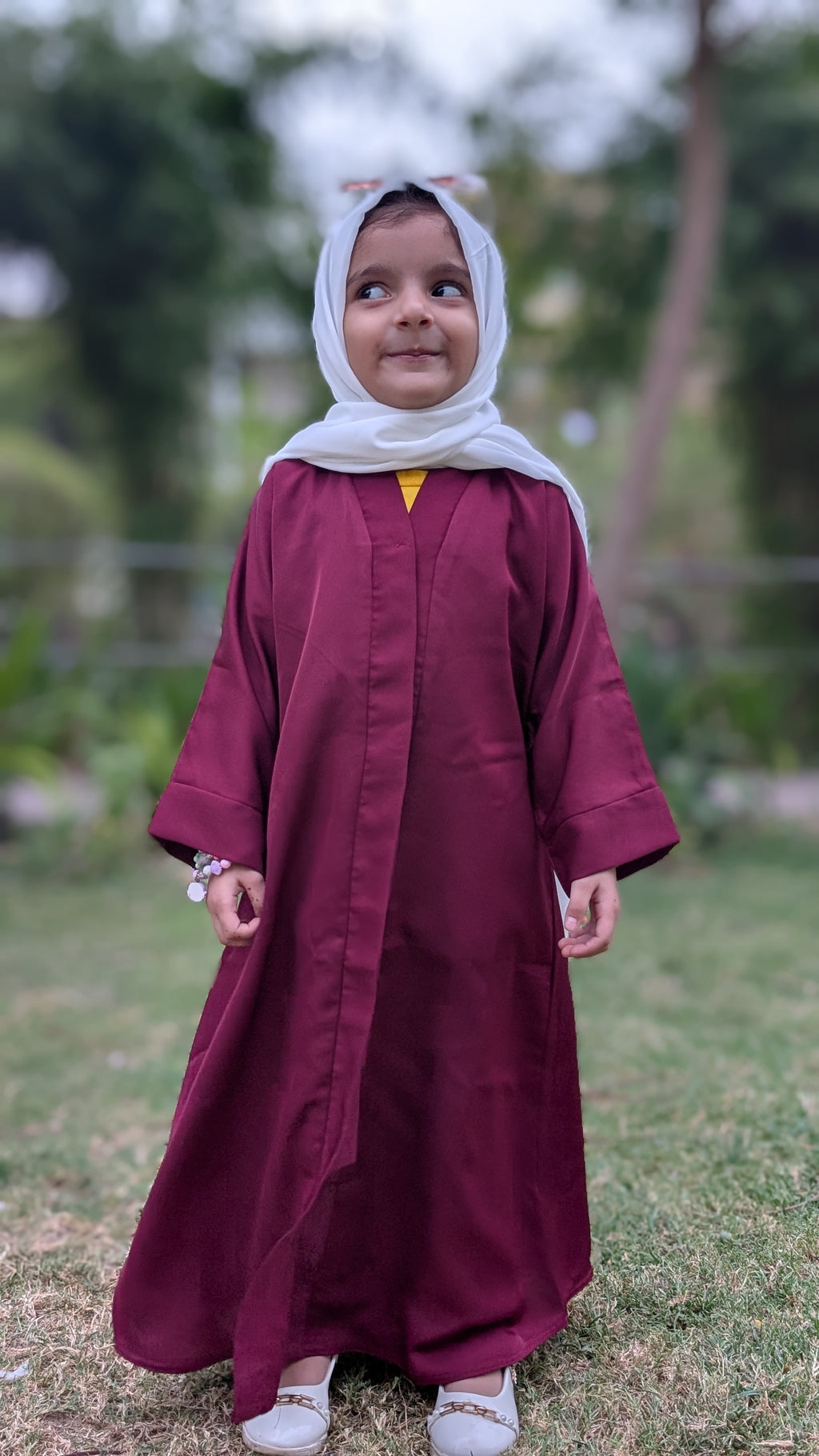 Maroon Front Open Kids Abaya
