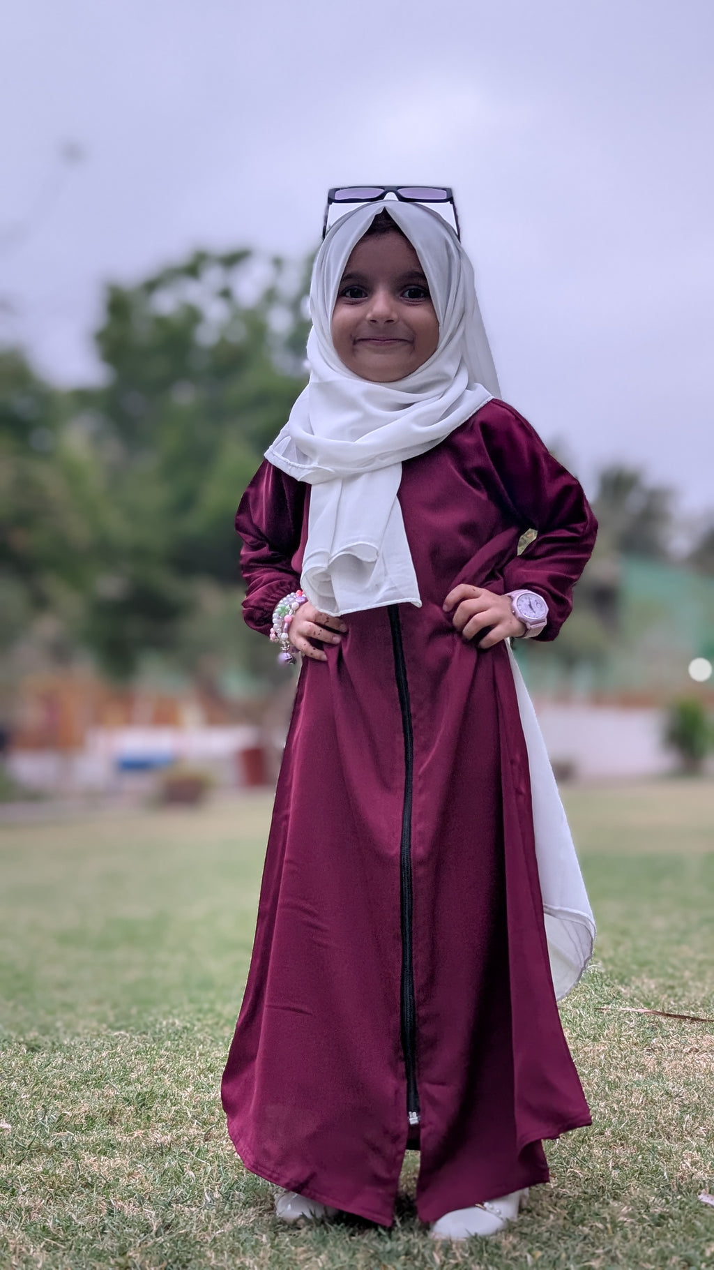 Maroon Front Zipper Kids Abaya