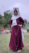 Maroon Front Zipper Kids Abaya