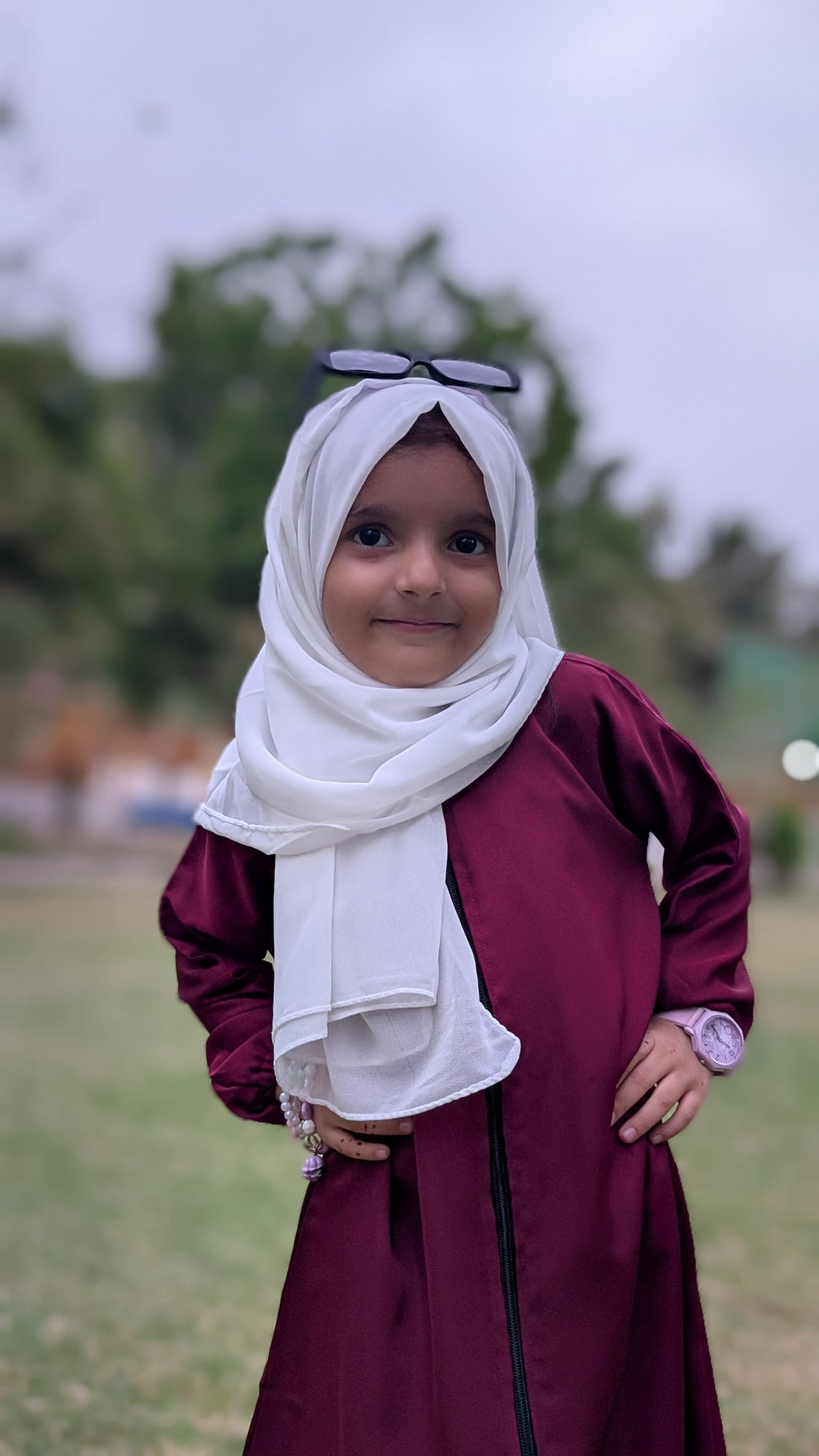 Maroon Front Zipper Kids Abaya