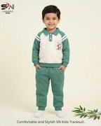 Green Button with Collar Winter Fleece Kids Track Suits