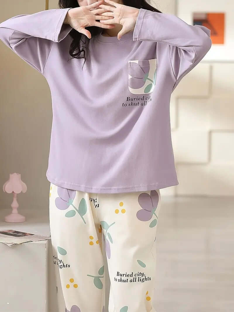 purple pocket design night suit premium fabric for girls and woman