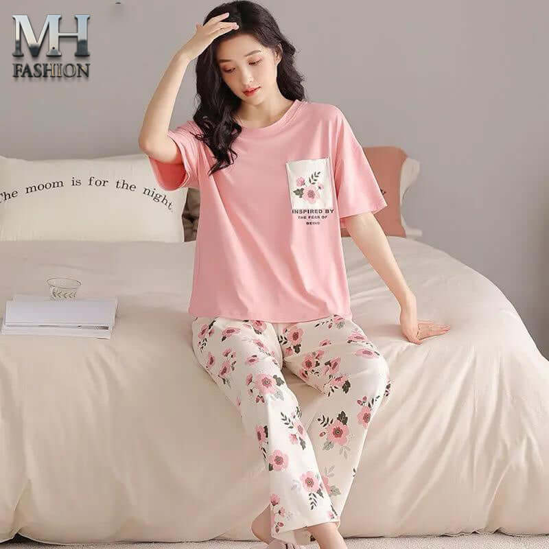 flower printed night suit in premium fabric cotton jarsy