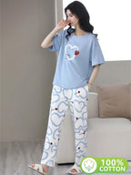 BLUE HEART DESIGN NIGHT DRESS IN COTTON FABRIC