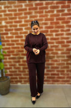 plain v neck button collar style night suit in soft cotton fabric