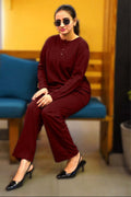 plain v neck button collar style night suit in soft cotton fabric
