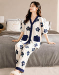 Shocking Pink with Black Cheetah V-Neck Button Printed Pj Set For Her
