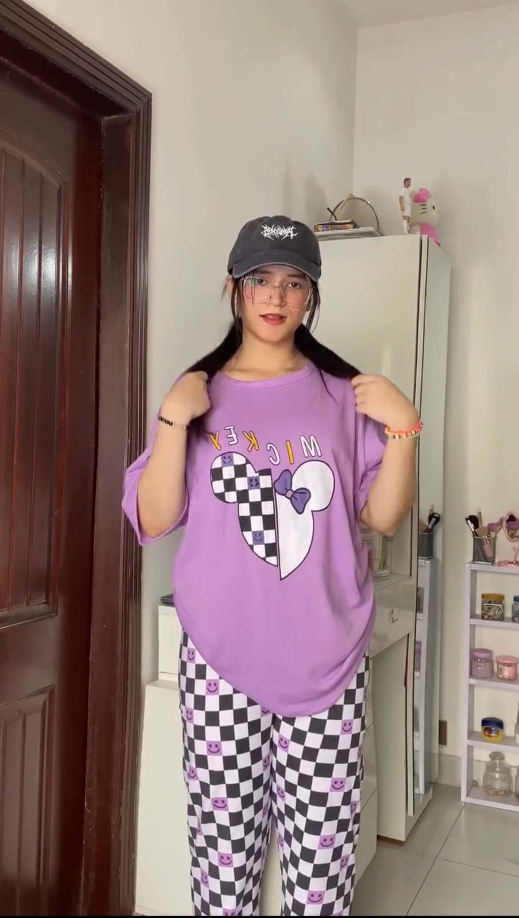 purple mickey printed night suit premium fabric for girl