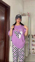 purple check heart  and  red hello tuesday pack of two night suit