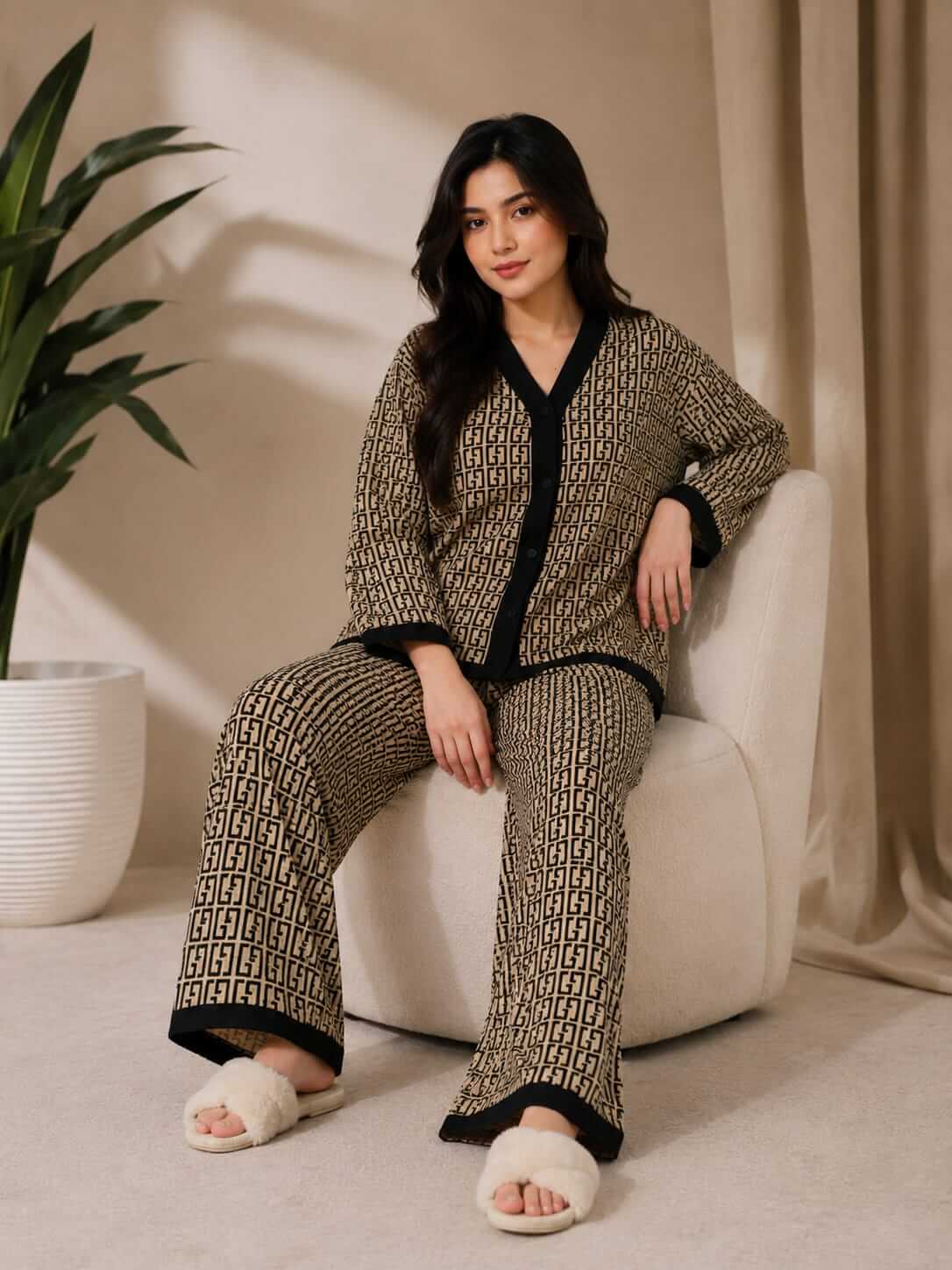 Signature Monogram Printed Button Style Pj Set