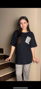 BLACK POCKET DESIGN NIGHT DRESS IN COTTON FABRIC