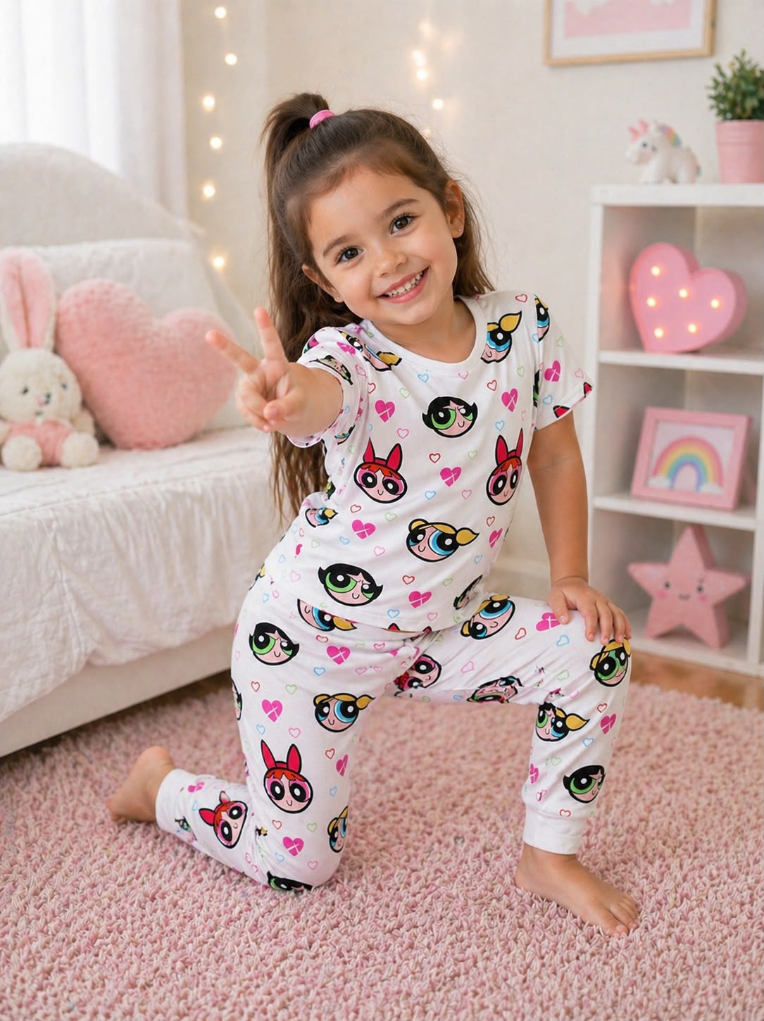 Powerpuff Tshirt With Trouser Printed Kids Night Suit