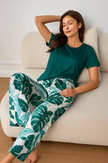 Sage Green Floral Chevron Pajama Set