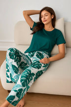 Sage Green Floral Chevron Pajama Set