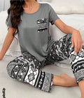 Grey Aztec Print Pocket Pajama Set