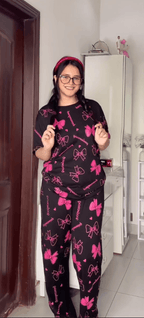 black and pink  night suit premium fabric for girls and woman