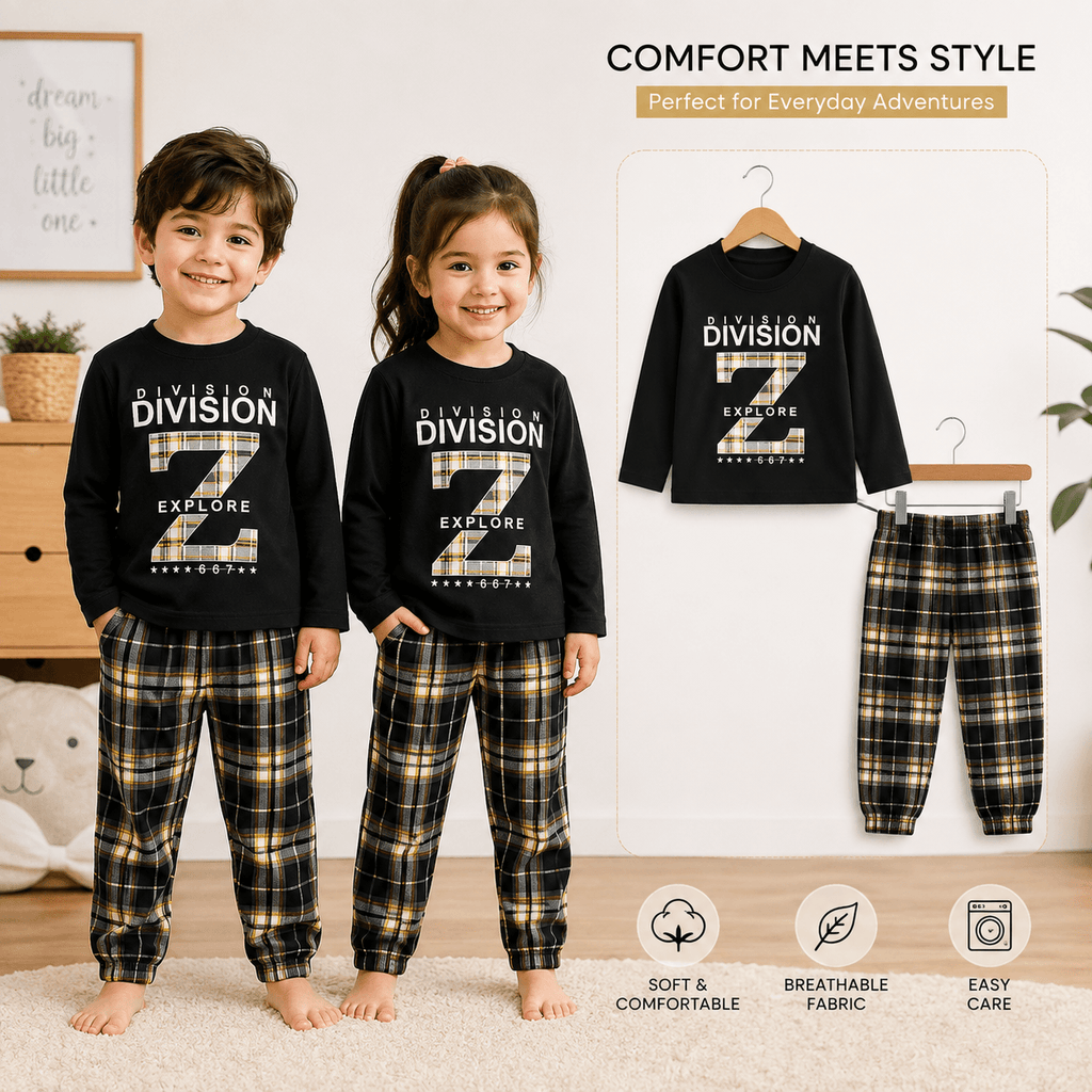 Black Division T-shirt With Trouser Printed Set