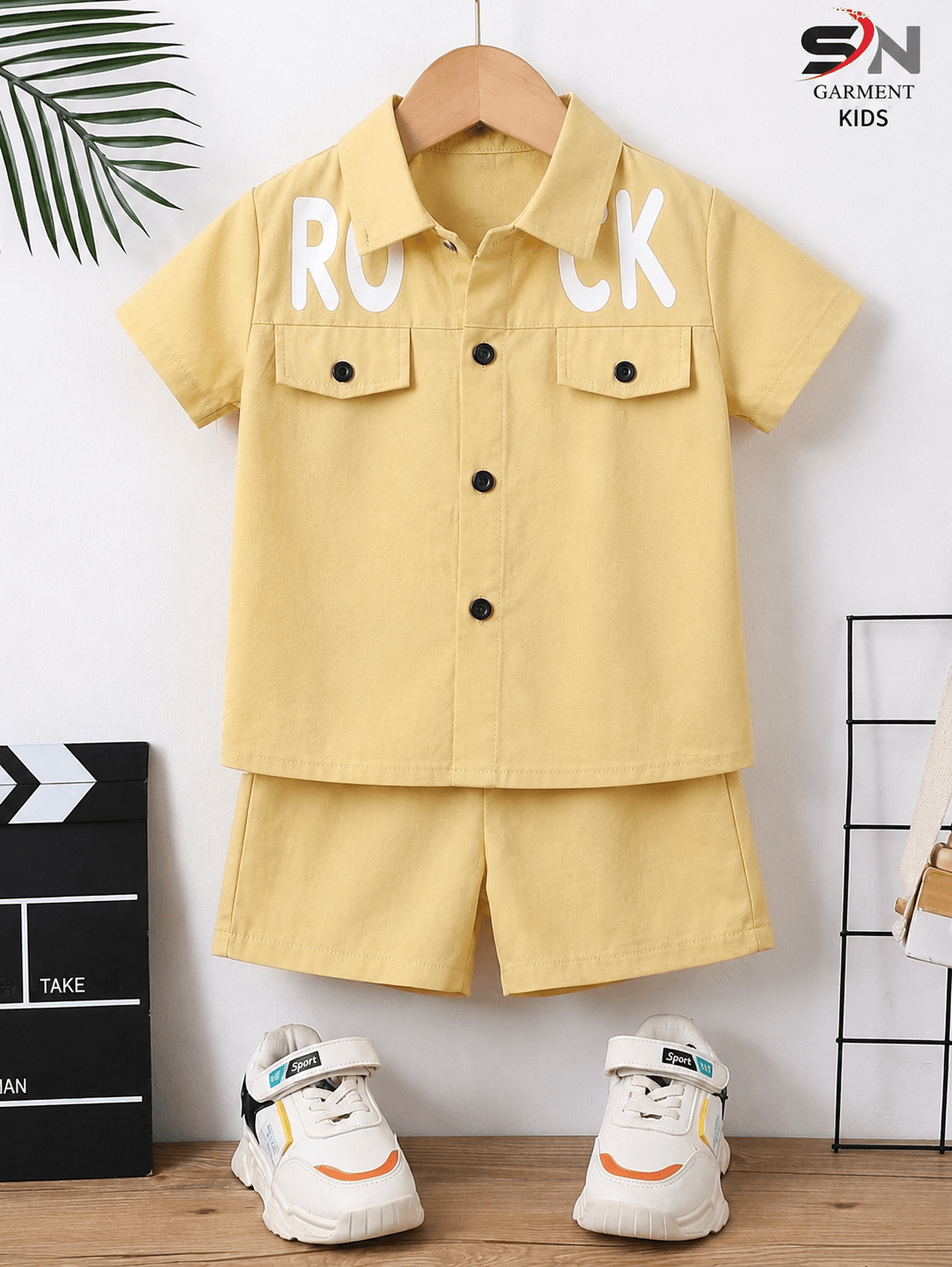 Rock Yellow 2Pcs Cord Set Shirt With Short Printed Set