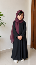 Black Front Open Kids Abaya