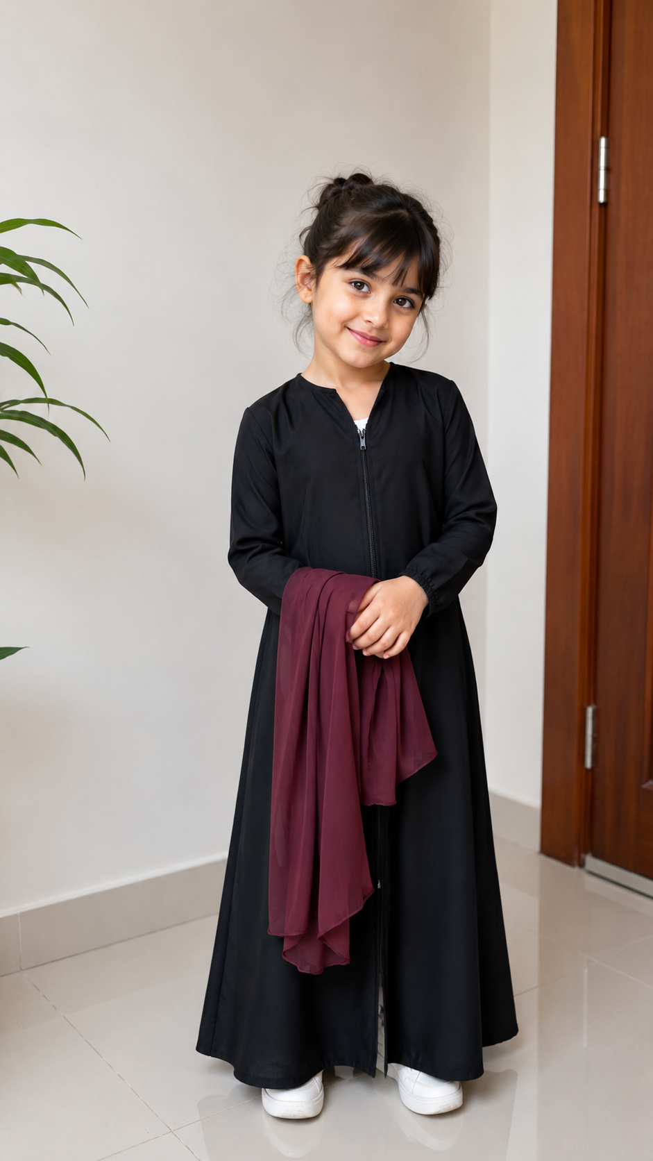 Black Front Zipper Kids Abaya