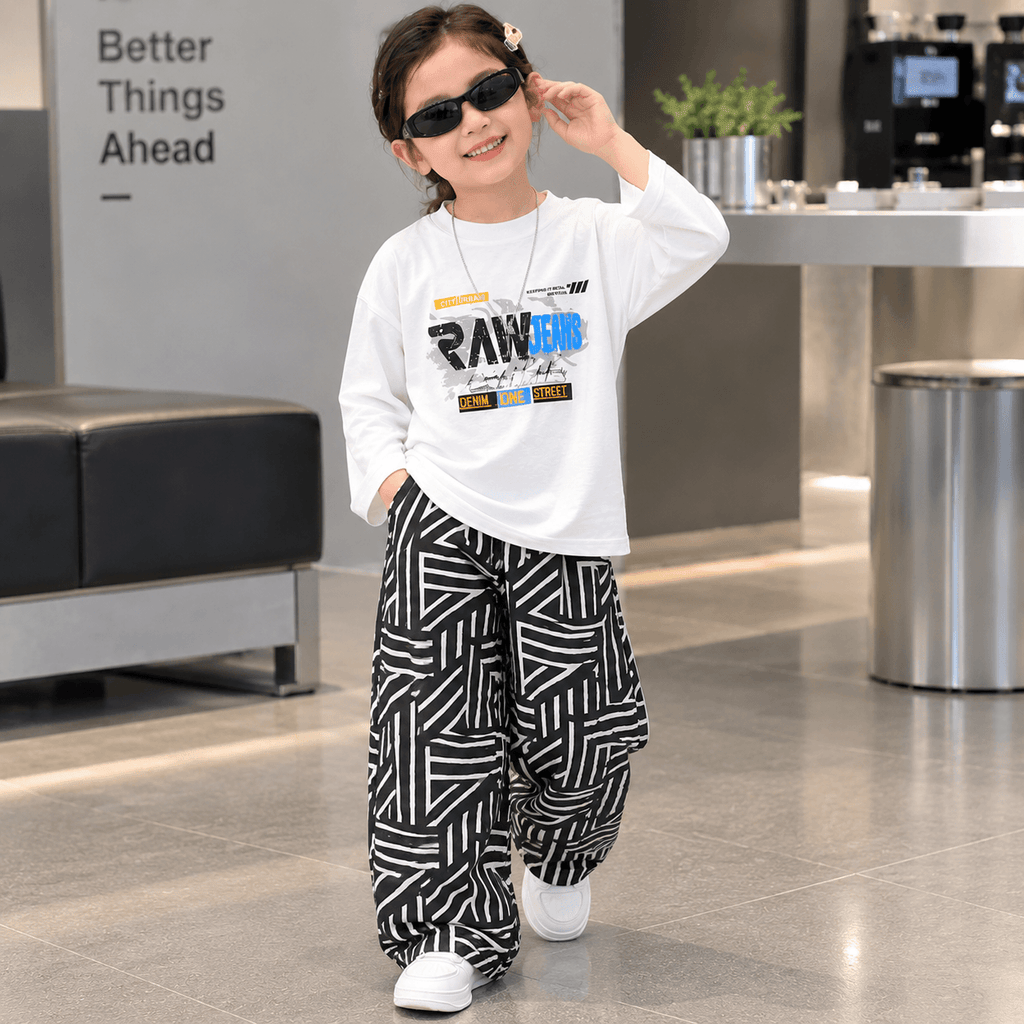 RAW Jeans Graphic Oversized Set – Kids Full Sleeves Tee & Geometric Pants