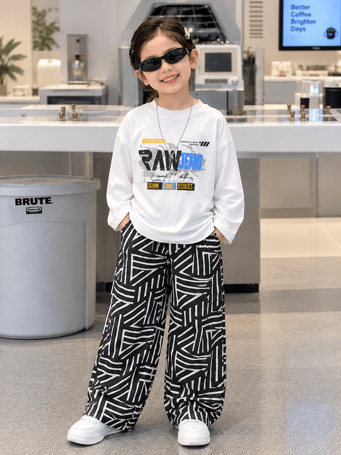 RAW Jeans Graphic Oversized Set – Kids Full Sleeves Tee & Geometric Pants