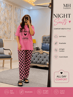 PINK CHECK DESIGN NIGHT DRESS IN COTTON FABRIC
