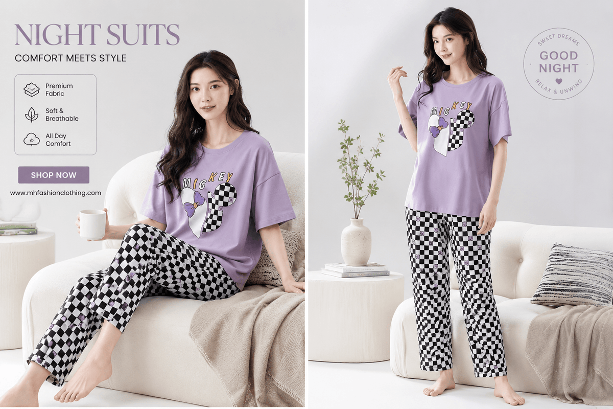 purple mickey printed night suit premium fabric for girl