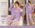 purple check printed night suit premium fabric for girl
