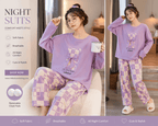 purple check printed night suit premium fabric for girl