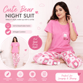 Cute Bear pink check Printed Night Suit for Women – Soft Cotton PJ Set