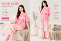 pink happy bear design night suit premium fabric for girls and woman