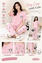 pink panda printed night suit premium fabric for girl