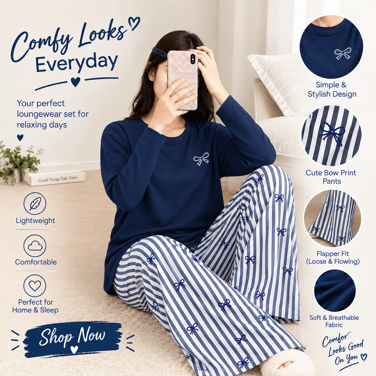 blue lining  printed trouser  night suit premium fabric for girl