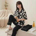 Black & White Mini Mouse Drop Shoulder Printed Button V-Neck Half Sleeves PJ Set