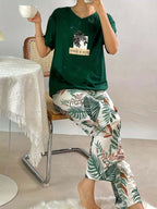 GREEN LEAVE DESIGN NIGHT DRESS IN COTTON FABRIC