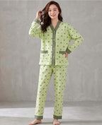 Green All Over Hearts Printed Button Style Pjs Set