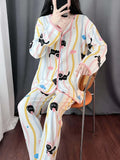 Off White All Over Strawberry Printed Full Sleeves V-Neck Button PJ Set For Her