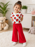 Red Heart With Red Trouser Printed Kids Night Suit